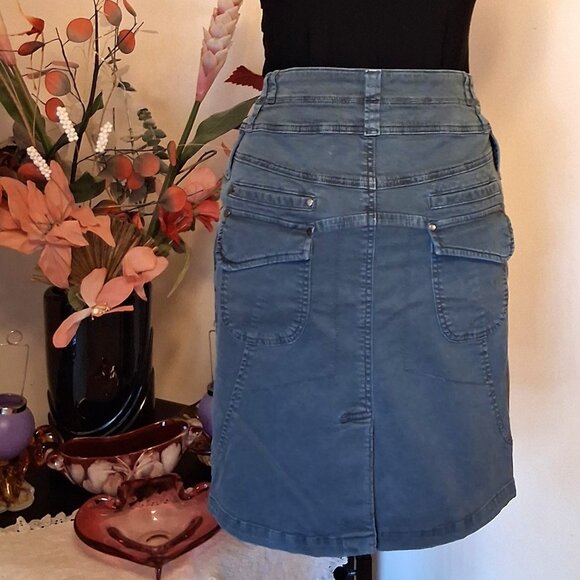 NWT I AM GIA Light Teal Blue Stretch Cotton Chic Knee Length Denim Skirt - Picture 6 of 16